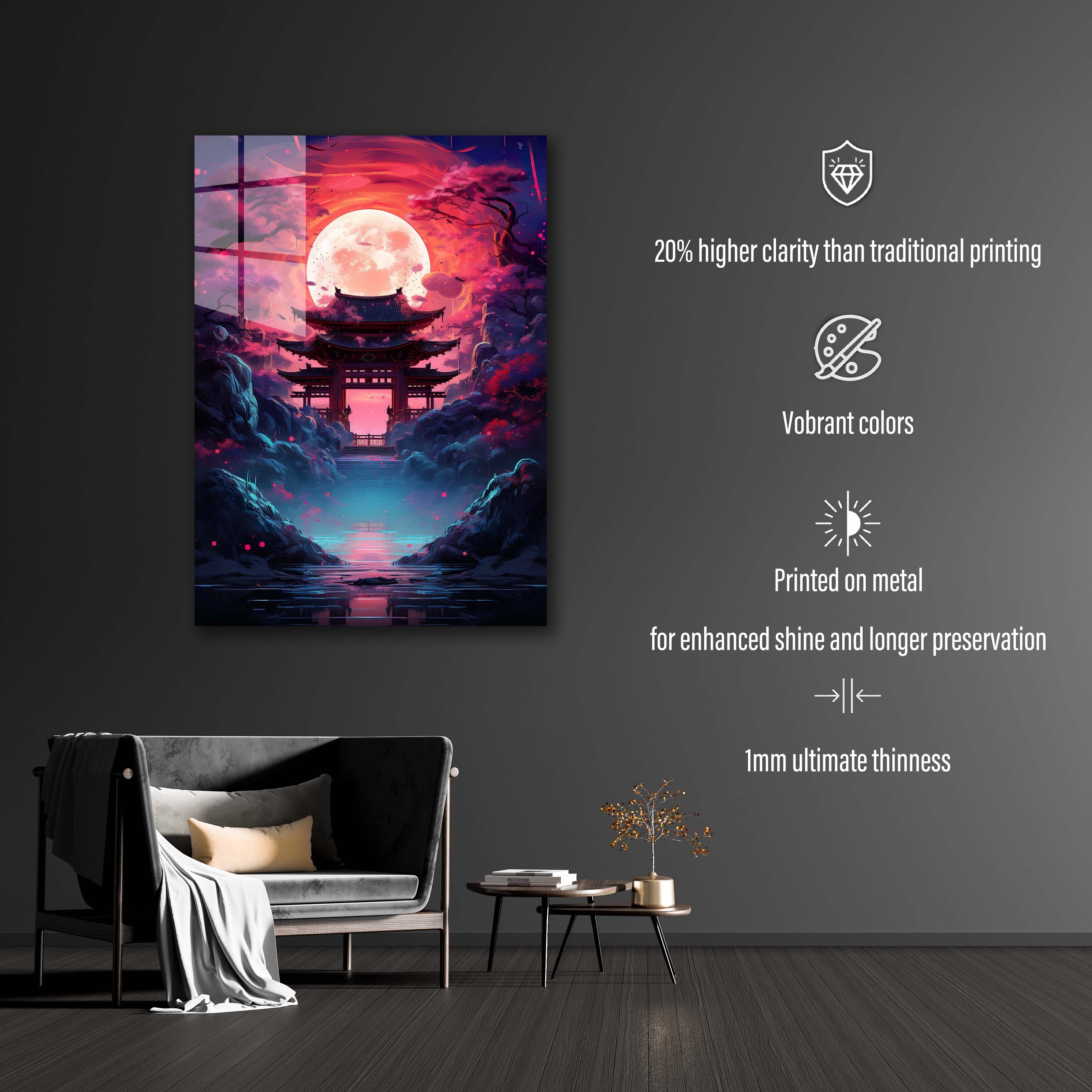 Japnese Village Pink Moon Art