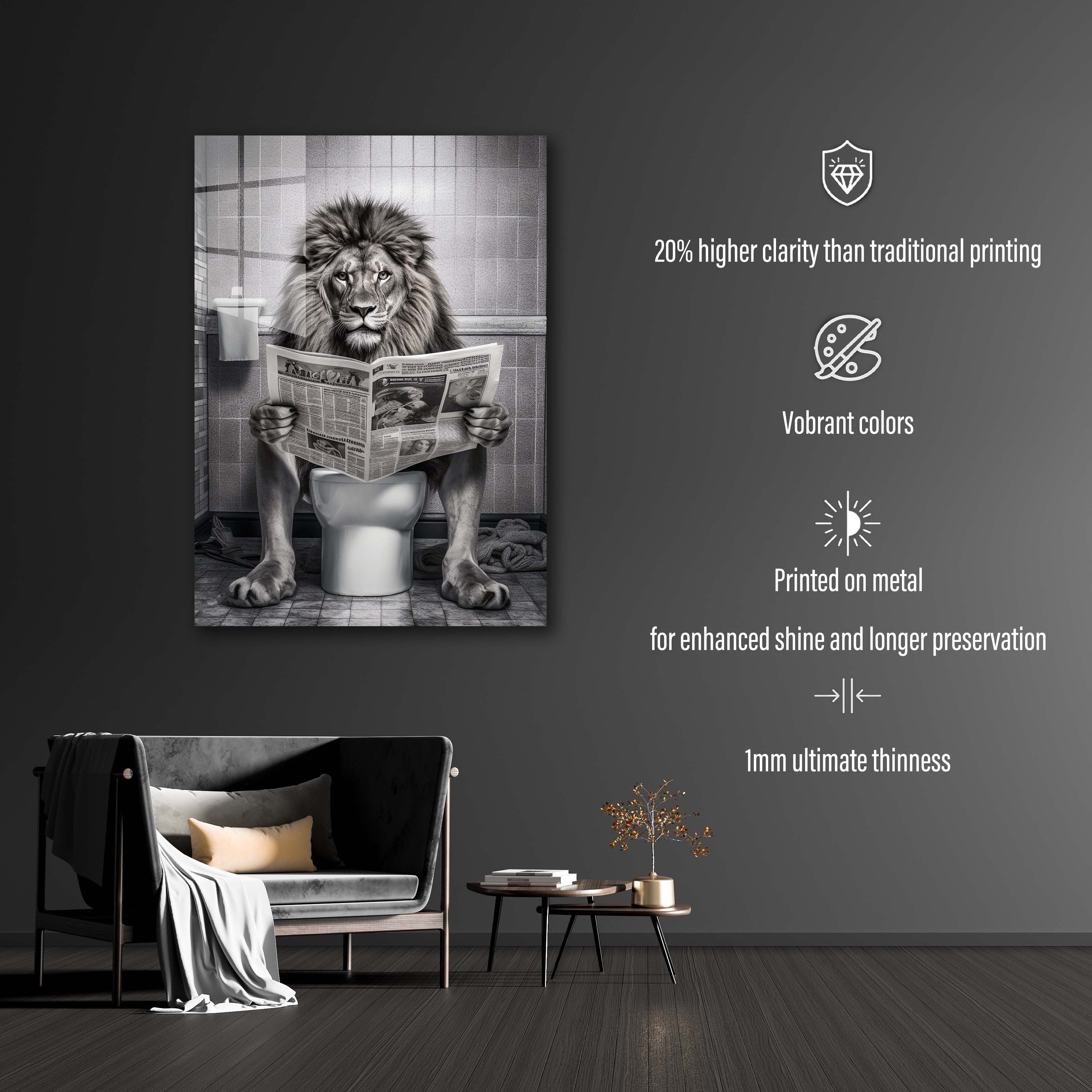 Lion in toilet holding newspaper