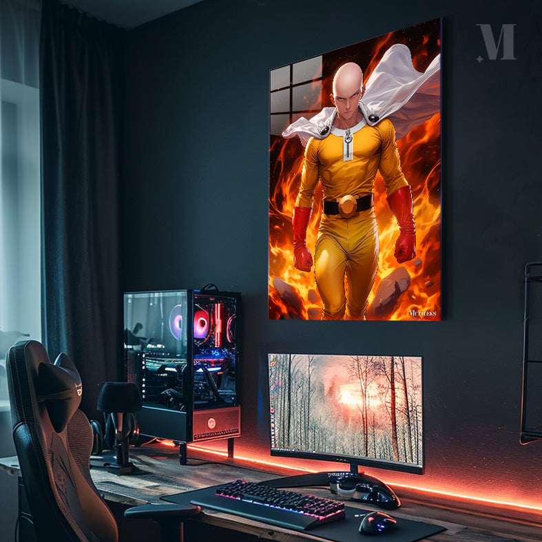Saitama on Fire One-Punch Man