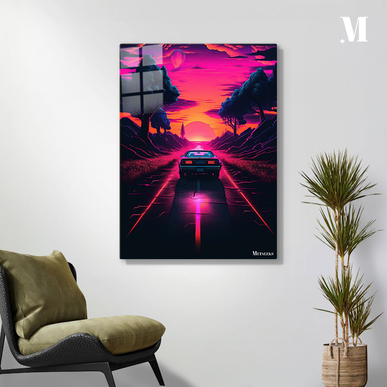 Synthwave Car on Road