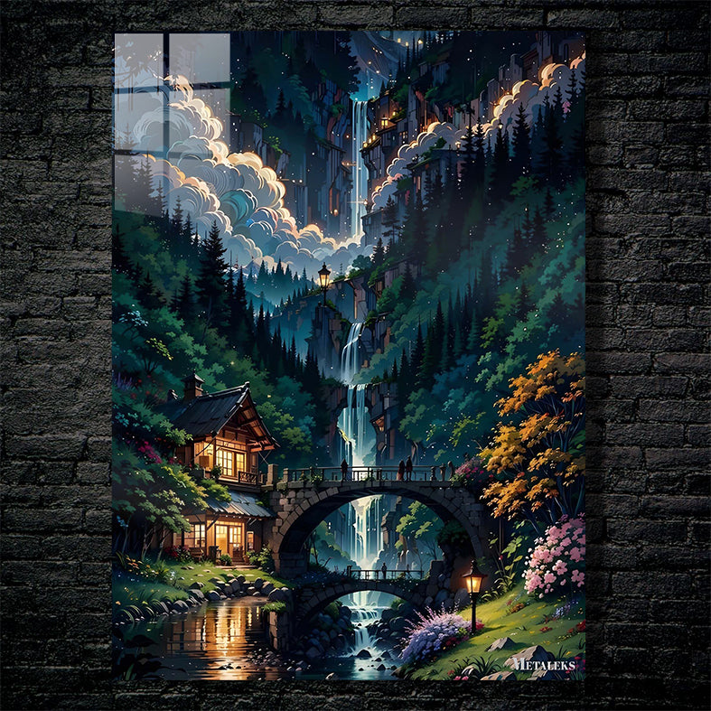house under the waterfall