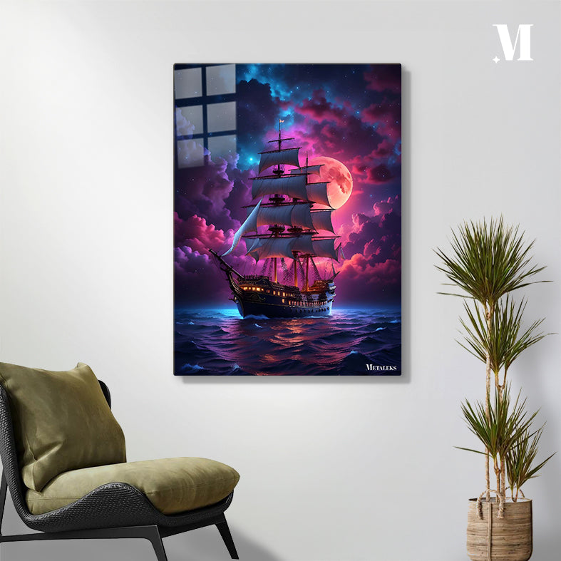 sailboat at full moon