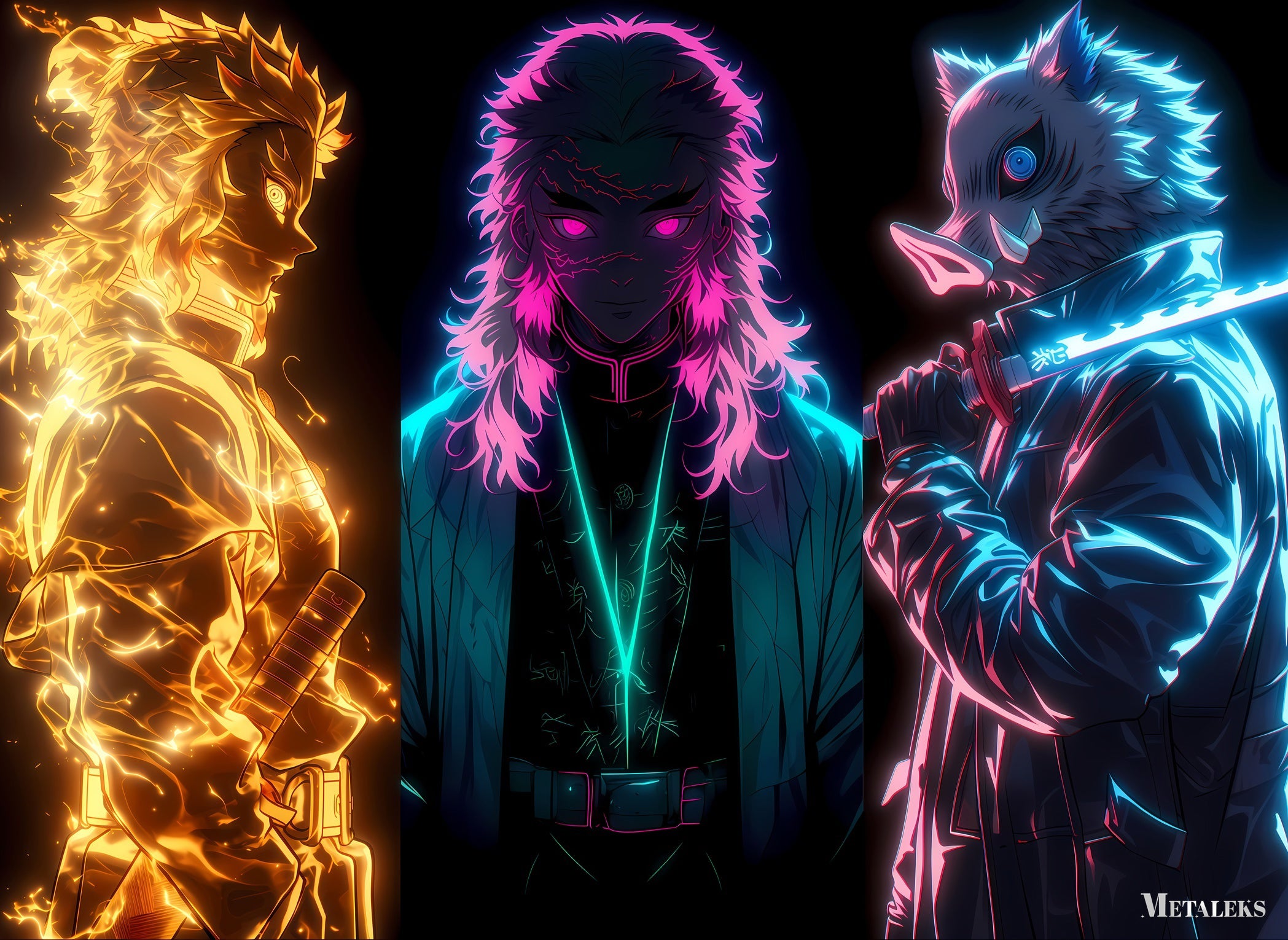 Demon slayer trio neon