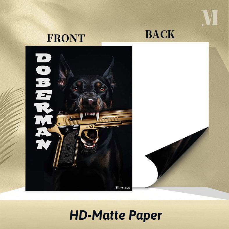 Dog with gold gun