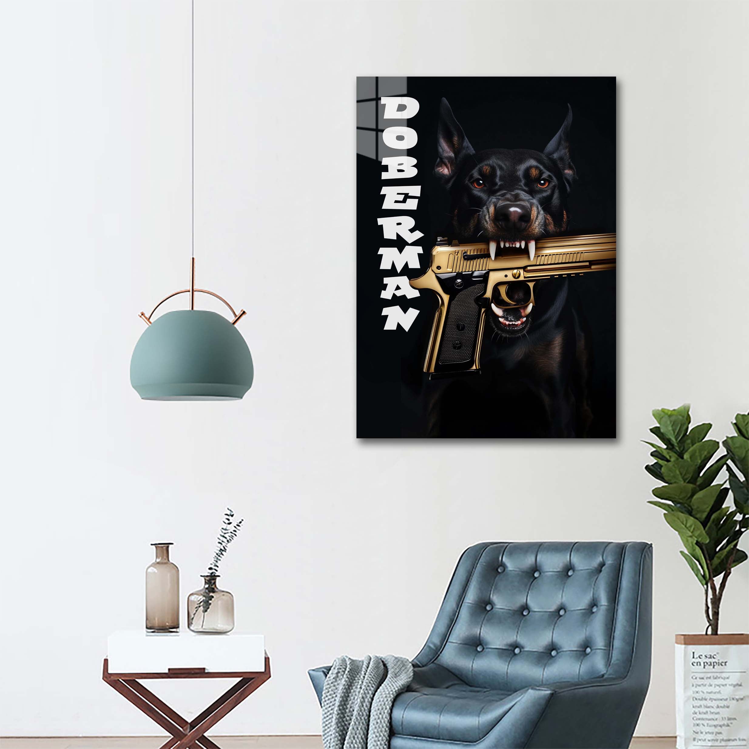 Dog with gold gun