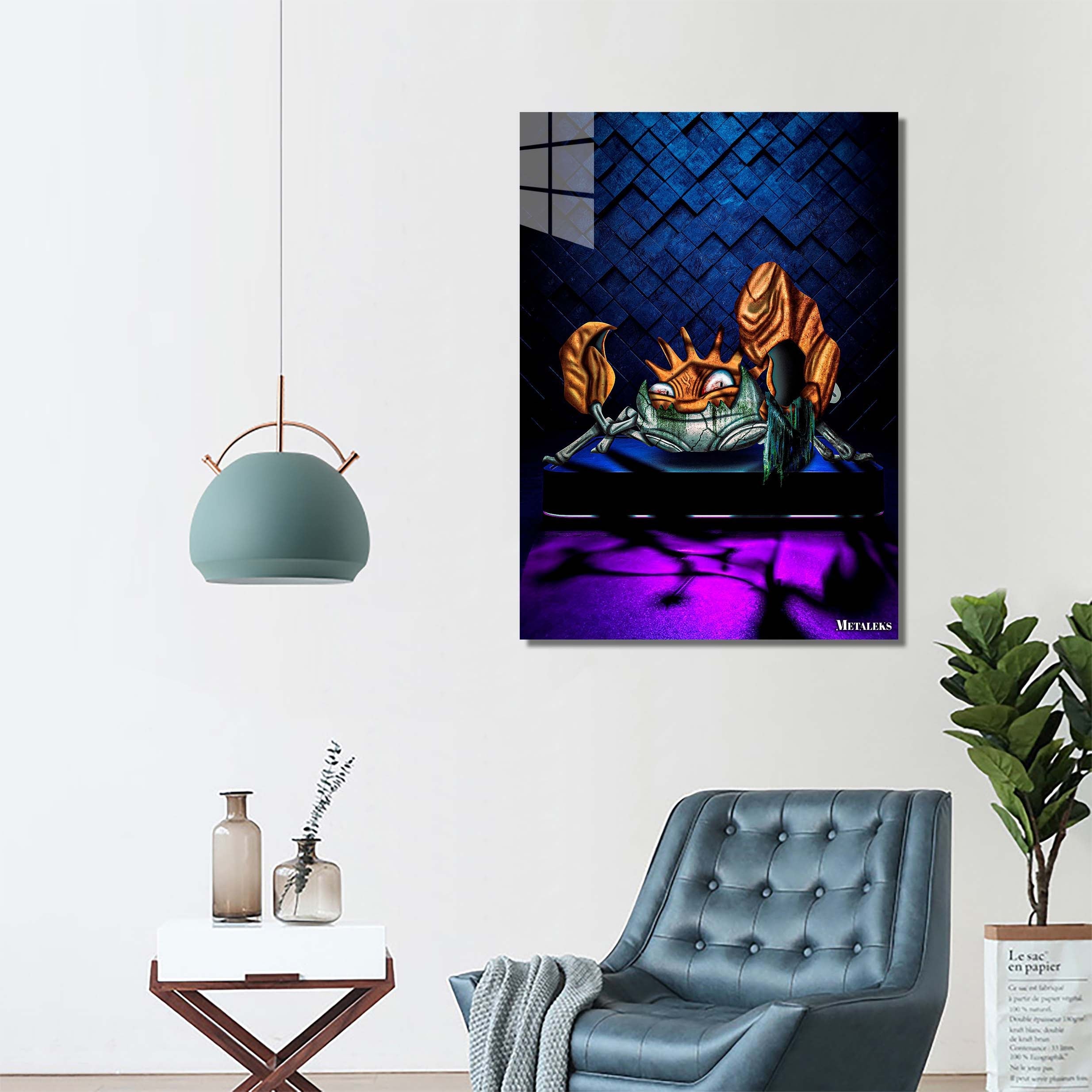 Kingler pokemon crab , water style neon , hand made