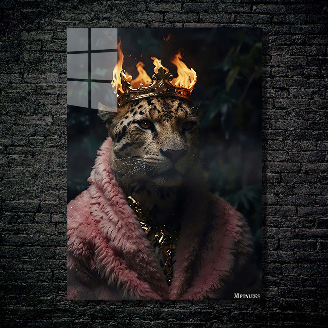 Leopard King wearing crown on fire-Artwork by @eralidigitalart