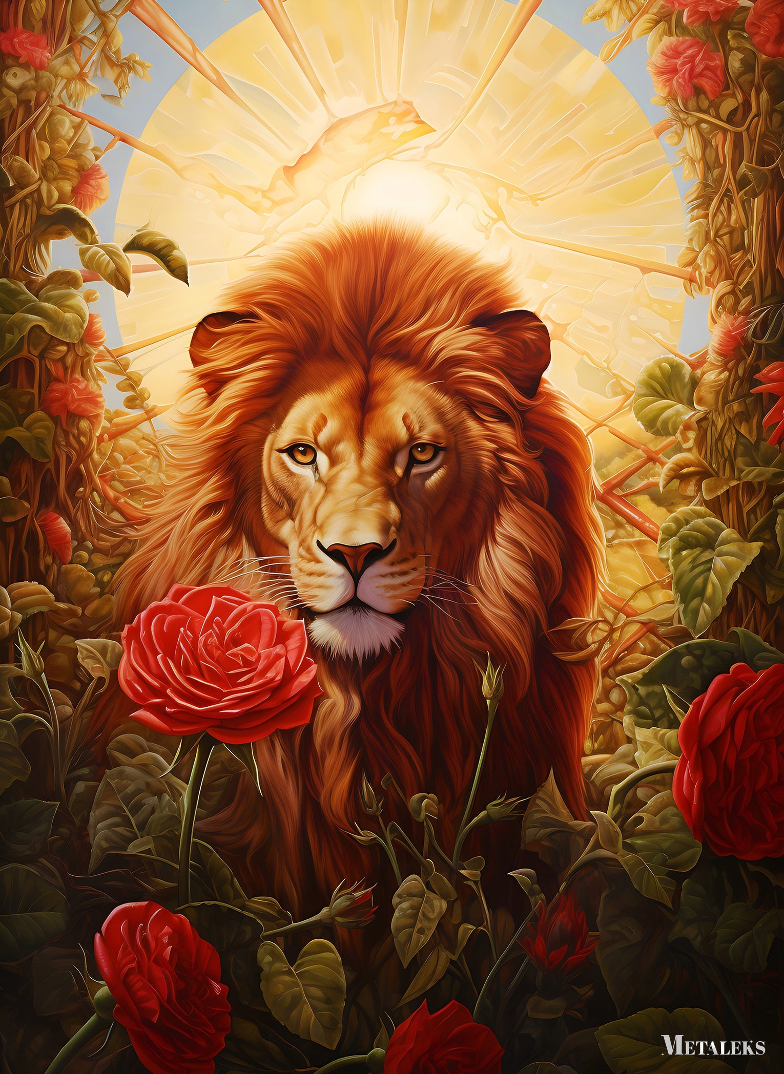 Lion in Roses