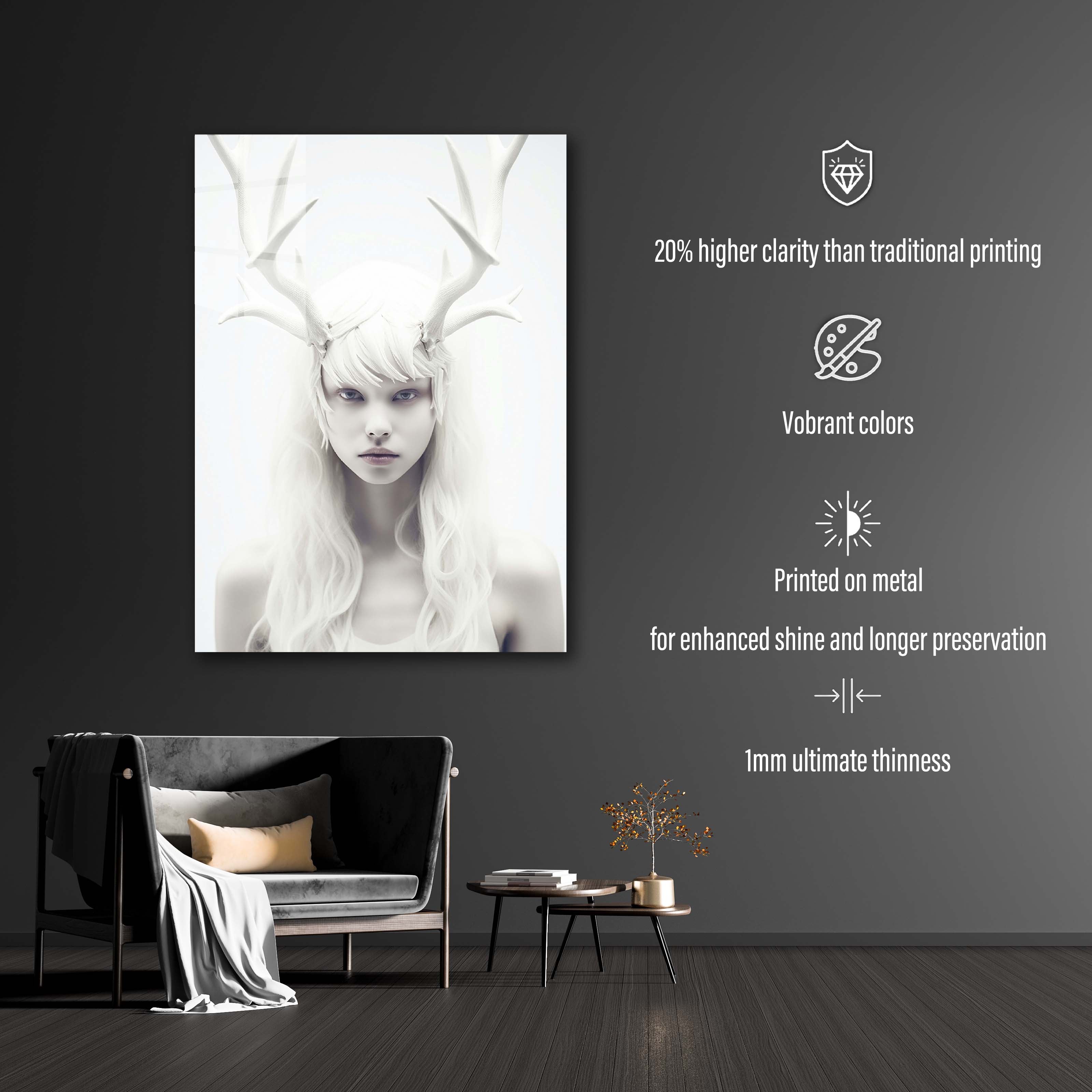 Portrait of albino woman with deer horns