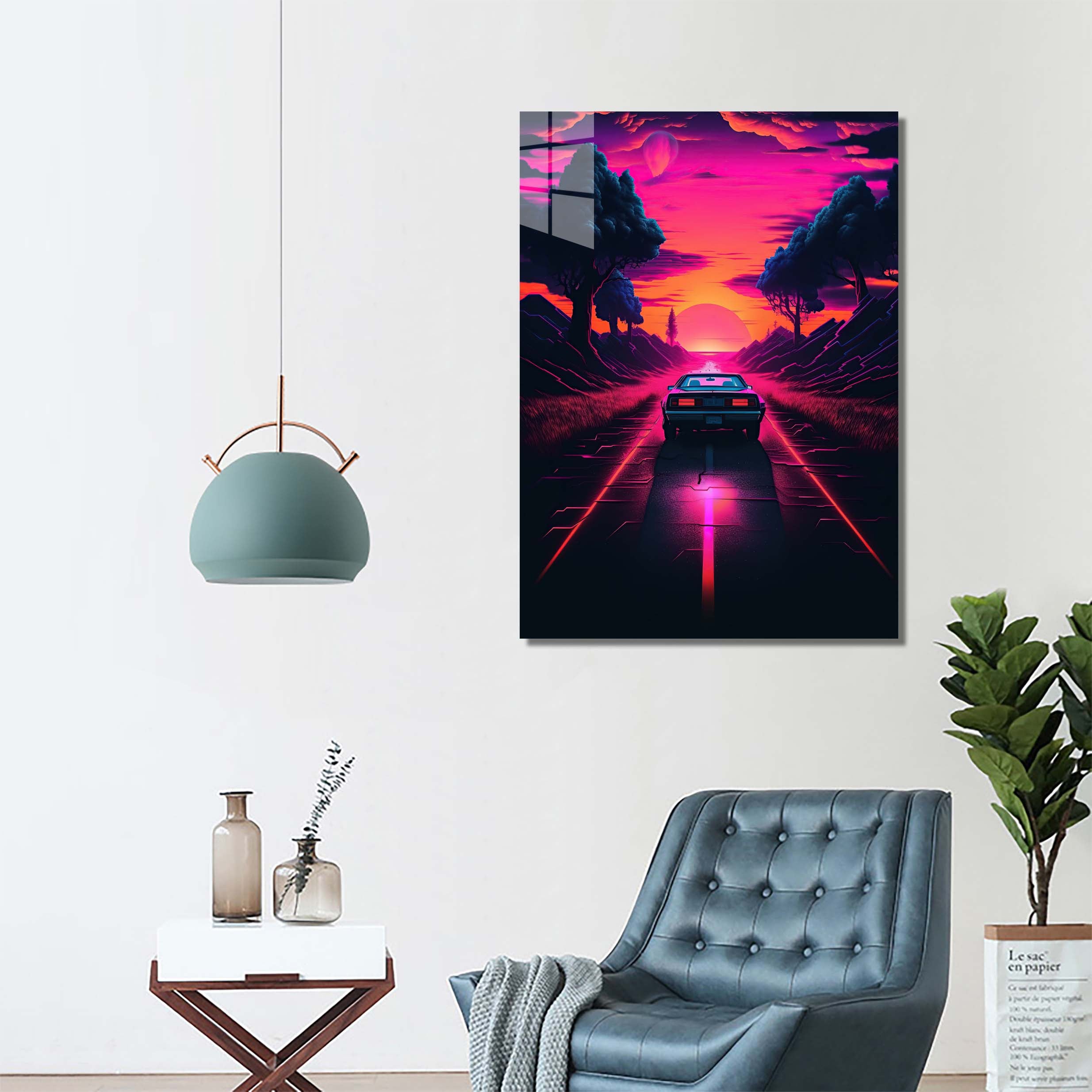 Synthwave Car on Road