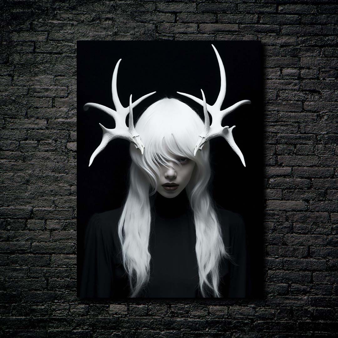 Woman With Antlers 3. Black bakcground.