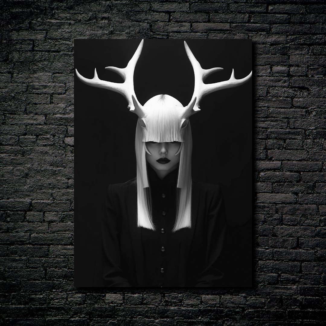 Woman With Antlers 5. Black bakcground.